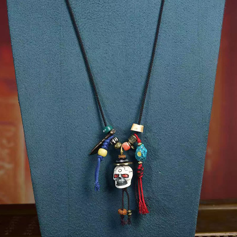 Tibetan Skull The Lord of the Corpse Forest New Beginning Rope Necklace Pendant
