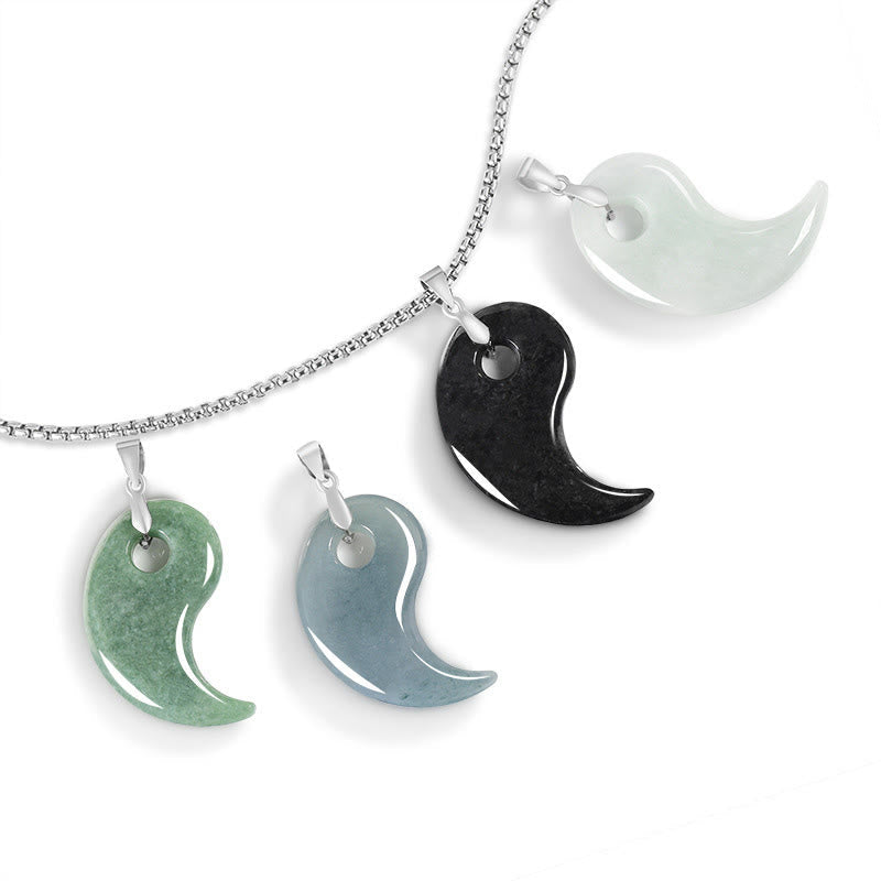 925 Sterling Silver Teardrop Design Jade Titanium Steel Chain Necklace Luck Pendant