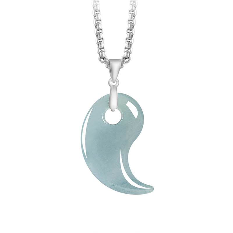 925 Sterling Silver Teardrop Design Jade Titanium Steel Chain Necklace Luck Pendant