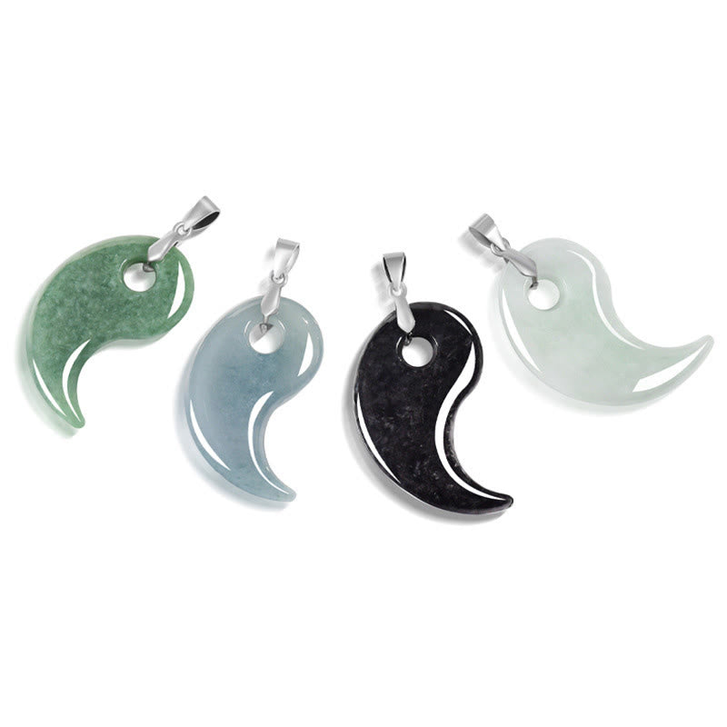 925 Sterling Silver Teardrop Design Jade Titanium Steel Chain Necklace Luck Pendant