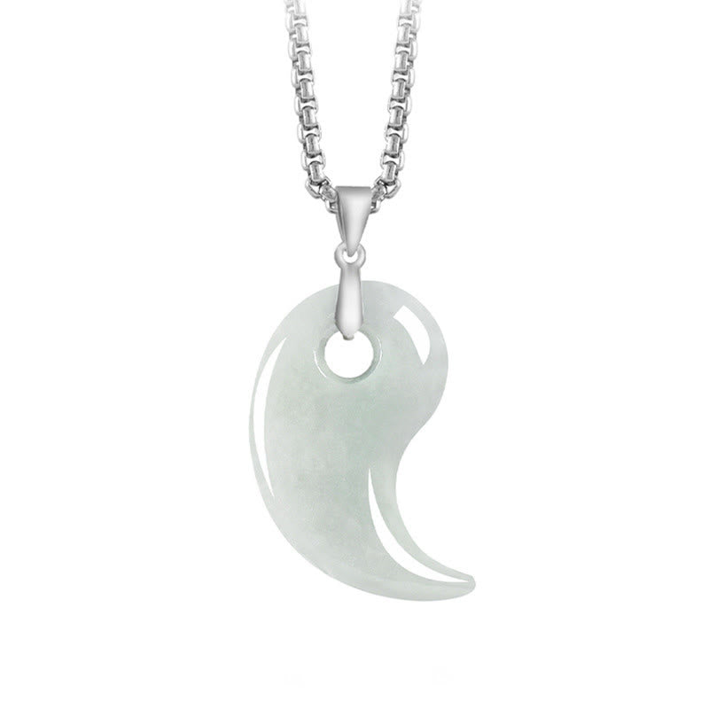 925 Sterling Silver Teardrop Design Jade Titanium Steel Chain Necklace Luck Pendant