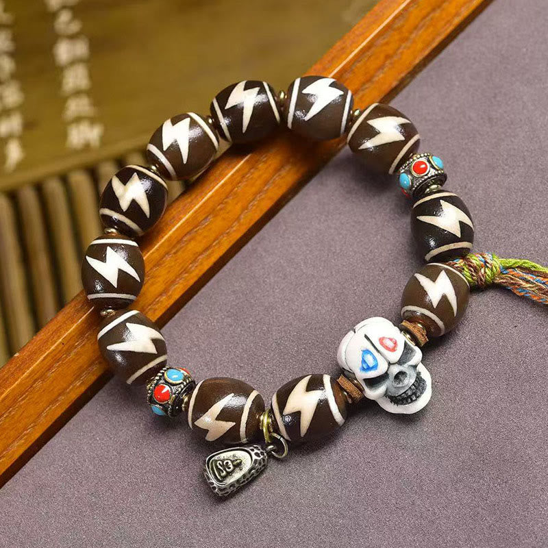 Tibetan Citipati Agate and Copper Ritual Bracelet with Treasure Vase Dzi Bead