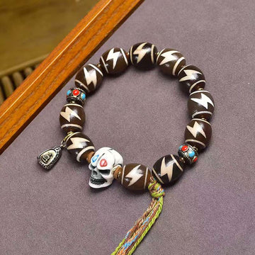 Tibetan Citipati Agate and Copper Ritual Bracelet with Treasure Vase Dzi Bead