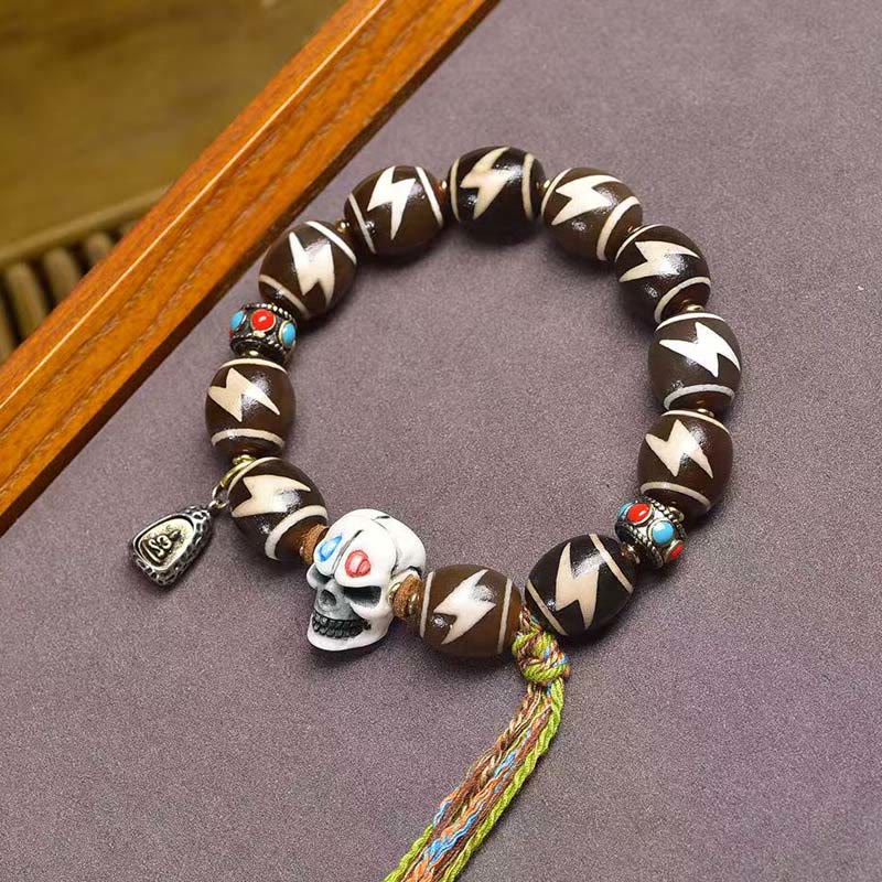 Tibetan Citipati Agate and Copper Ritual Bracelet with Treasure Vase Dzi Bead