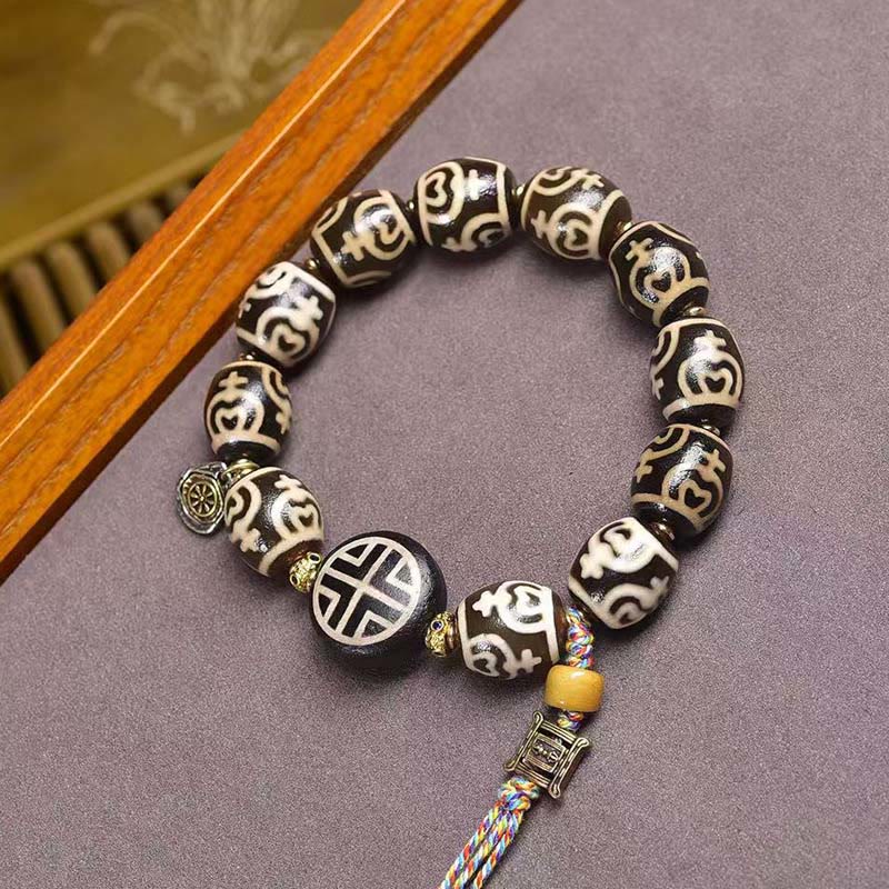 Tibetan Citipati Agate and Copper Ritual Bracelet with Treasure Vase Dzi Bead