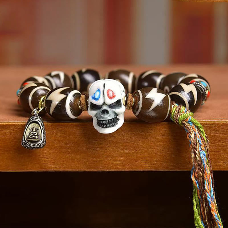 Tibetan Citipati Agate and Copper Ritual Bracelet with Treasure Vase Dzi Bead