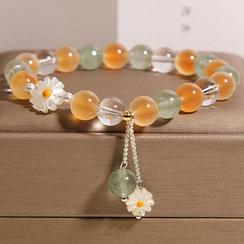 Natural Daisy Candy Agate Green Strawberry Quartz Healing Bracelet