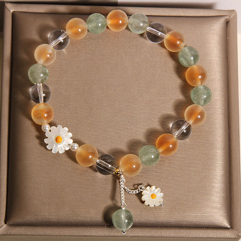 Natural Daisy Candy Agate Green Strawberry Quartz Healing Bracelet