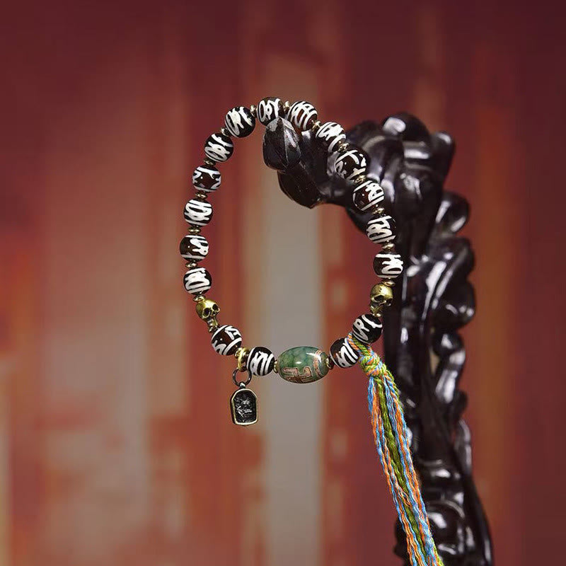 Citipati Skull Dzi Bead Agate & Copper Energy Bracelet