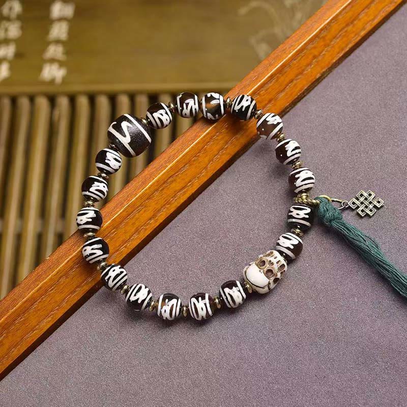 Citipati Skull Dzi Bead Agate & Copper Energy Bracelet