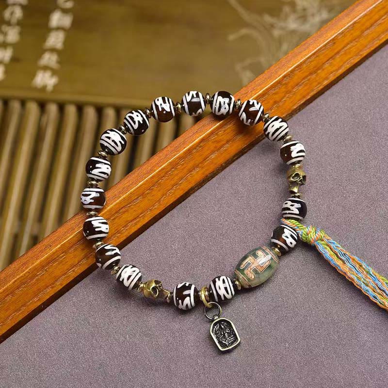 Citipati Skull Dzi Bead Agate & Copper Energy Bracelet