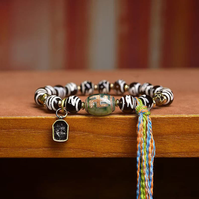 Citipati Skull Dzi Bead Agate & Copper Energy Bracelet