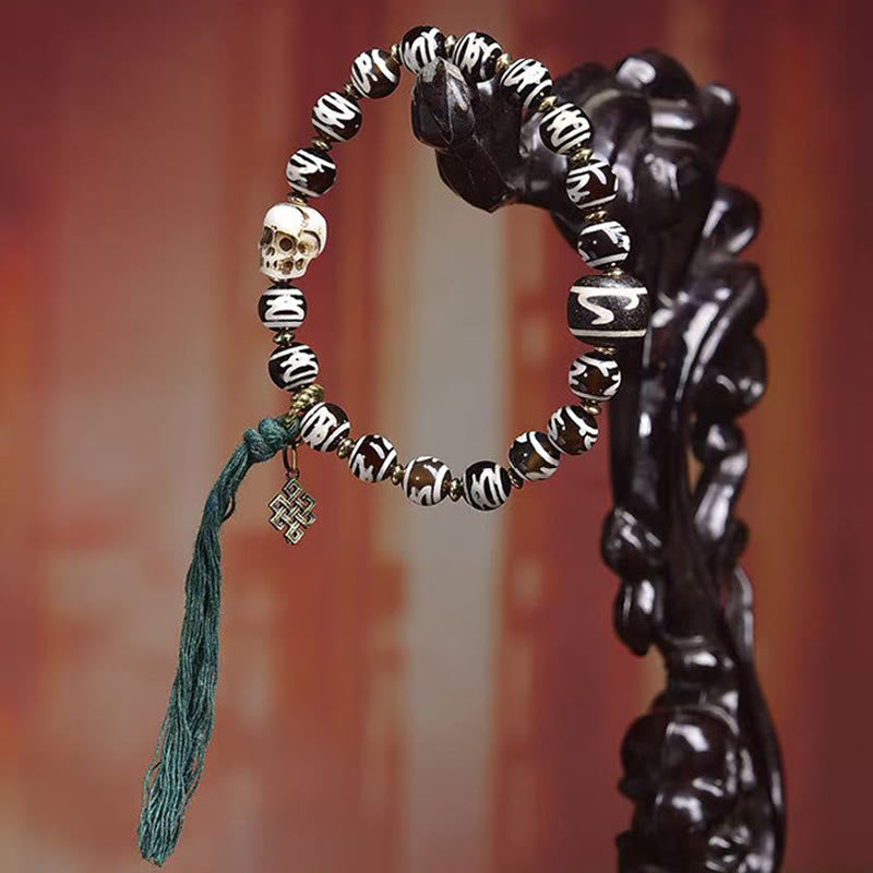 Citipati Skull Dzi Bead Agate & Copper Energy Bracelet