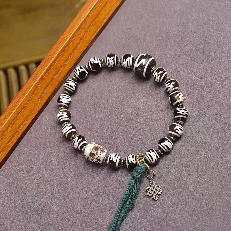 Citipati Skull Dzi Bead Agate & Copper Energy Bracelet