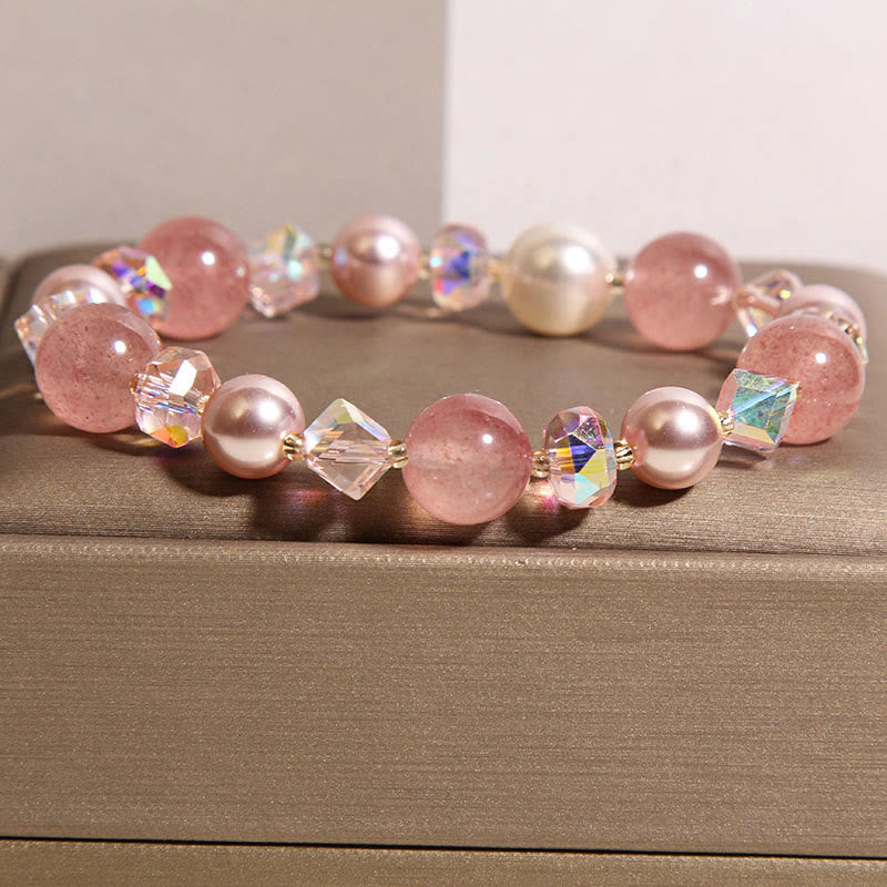 Natural Strawberry Quartz White Crystal Pearl Positive Bracelet