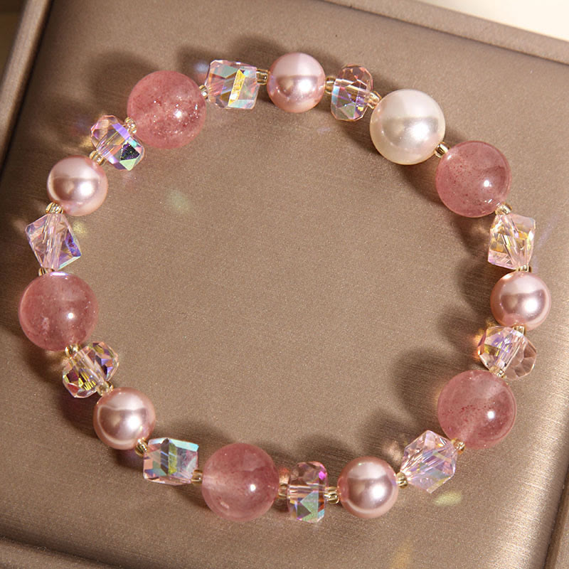 Natural Strawberry Quartz White Crystal Pearl Positive Bracelet