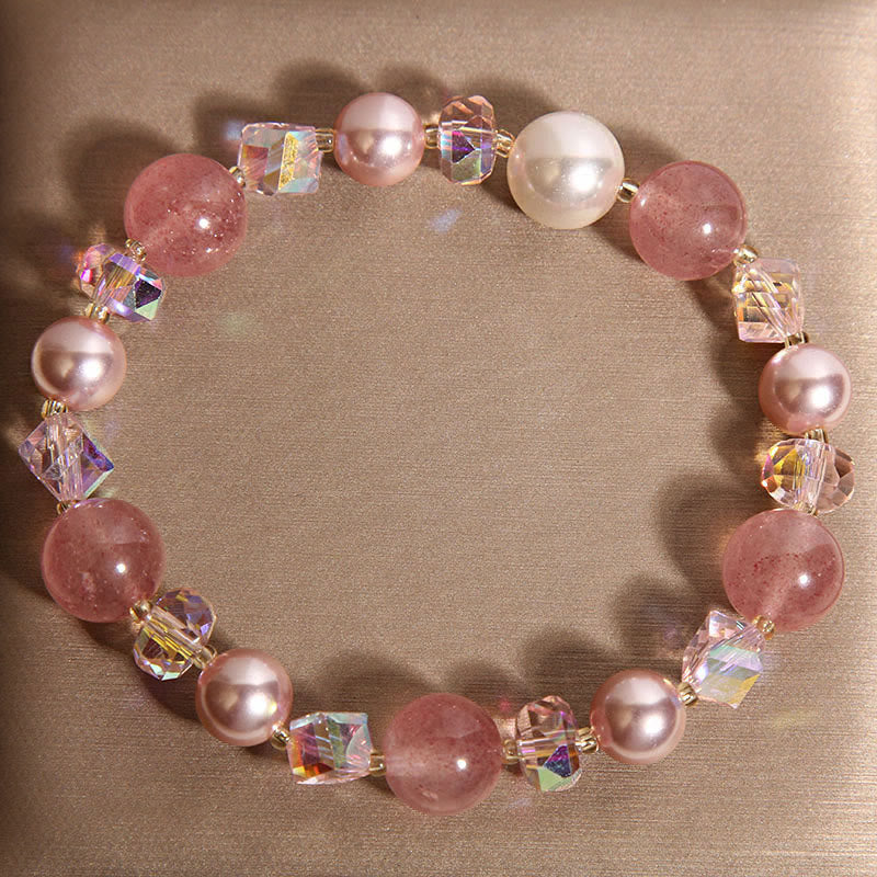 Natural Strawberry Quartz White Crystal Pearl Positive Bracelet