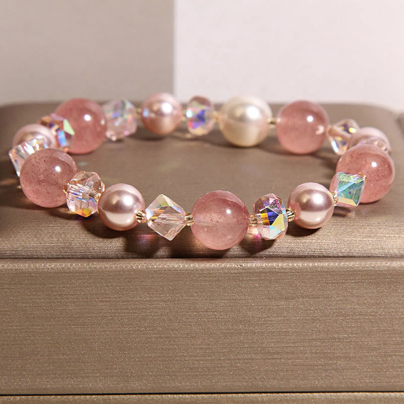 Natural Strawberry Quartz White Crystal Pearl Positive Bracelet