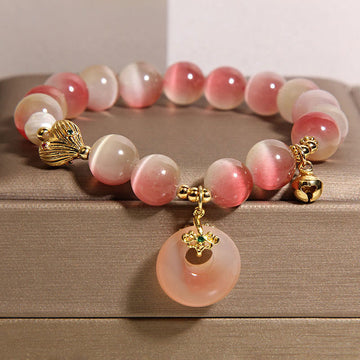 Natural Gradient Pink Yanyuan Agate Cat's Eye Peace Buckle Bracelet