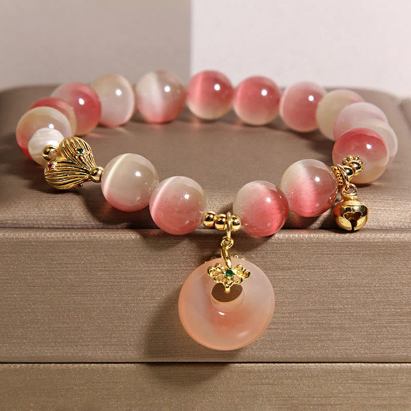 Natural Gradient Pink Yanyuan Agate Cat's Eye Peace Buckle Bracelet