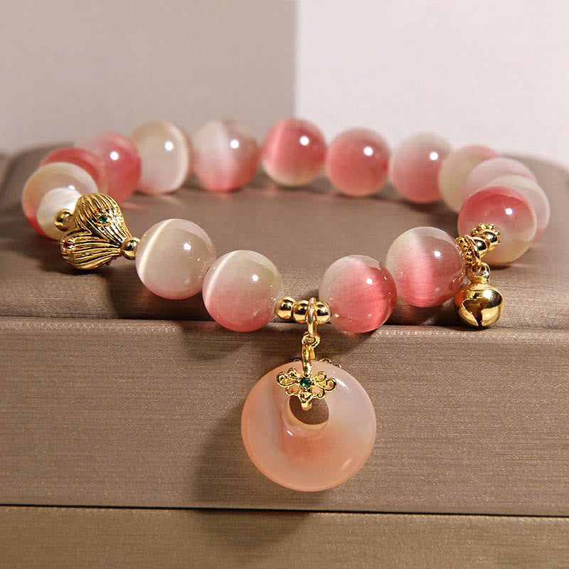 Natural Gradient Pink Yanyuan Agate Cat's Eye Peace Buckle Bracelet