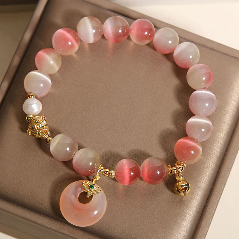 Natural Gradient Pink Yanyuan Agate Cat's Eye Peace Buckle Bracelet