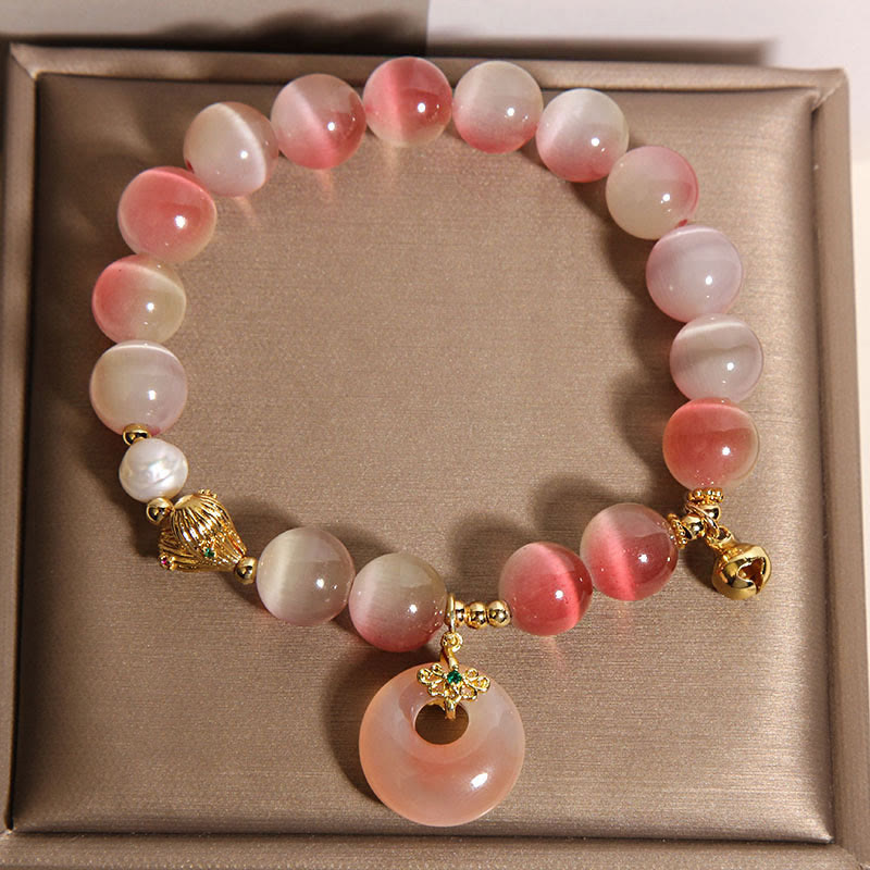 Natural Gradient Pink Yanyuan Agate Cat's Eye Peace Buckle Bracelet