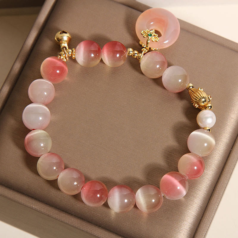 Natural Gradient Pink Yanyuan Agate Cat's Eye Peace Buckle Bracelet