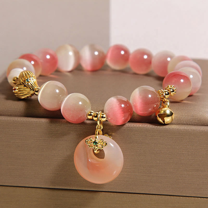 Natural Gradient Pink Yanyuan Agate Cat's Eye Peace Buckle Bracelet
