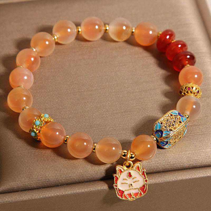 Vibrant Orange Candy Agate Nine-Tailed Fox Beaded Bracelet