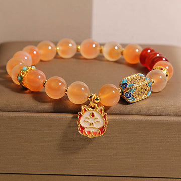 Vibrant Orange Candy Agate Nine-Tailed Fox Beaded Bracelet