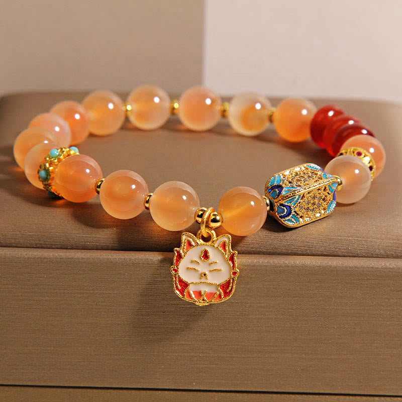 Vibrant Orange Candy Agate Nine-Tailed Fox Beaded Bracelet