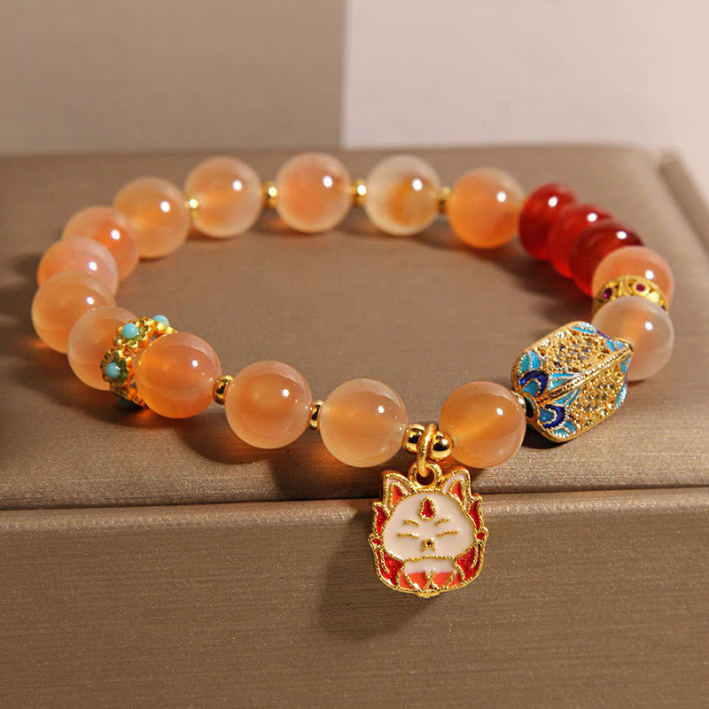 Vibrant Orange Candy Agate Nine-Tailed Fox Beaded Bracelet