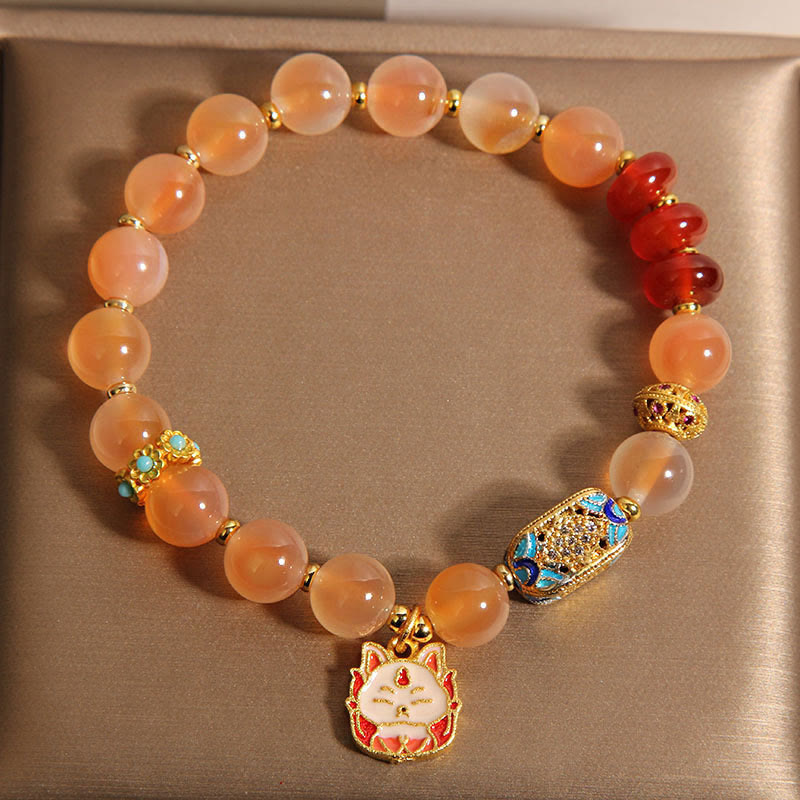 Vibrant Orange Candy Agate Nine-Tailed Fox Beaded Bracelet