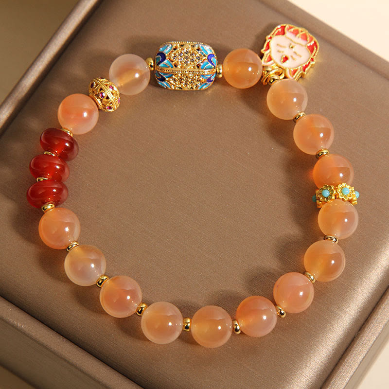 Vibrant Orange Candy Agate Nine-Tailed Fox Beaded Bracelet