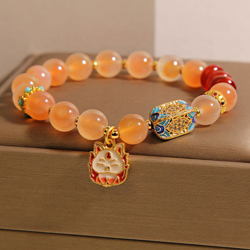 Vibrant Orange Candy Agate Nine-Tailed Fox Beaded Bracelet