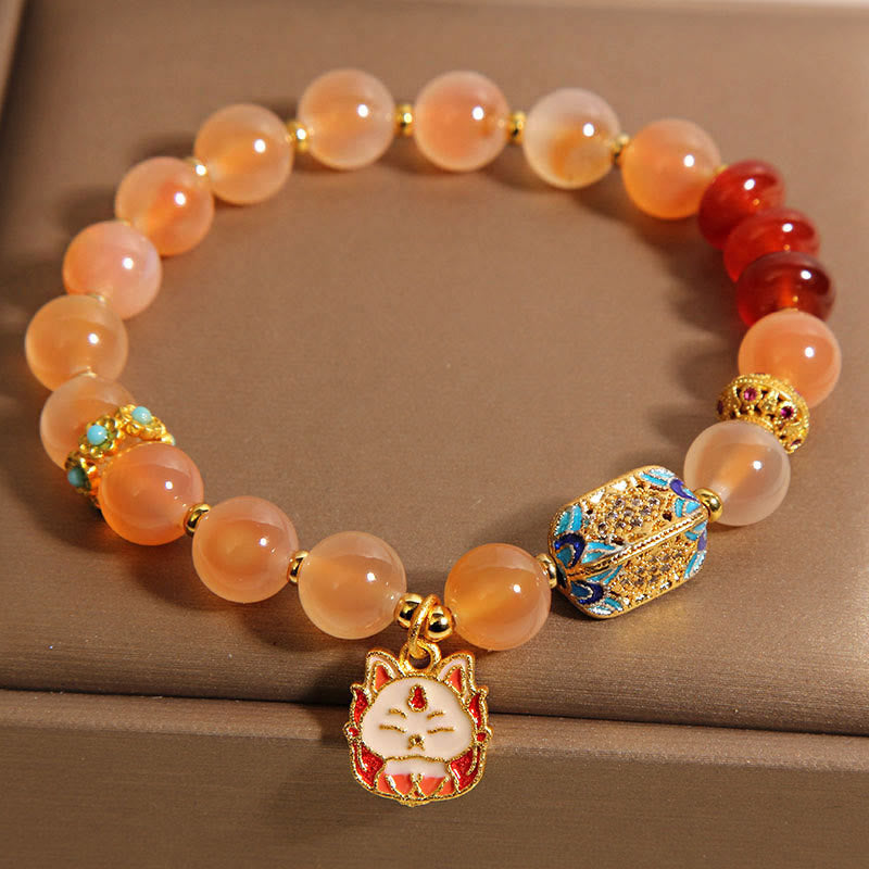 Vibrant Orange Candy Agate Nine-Tailed Fox Beaded Bracelet