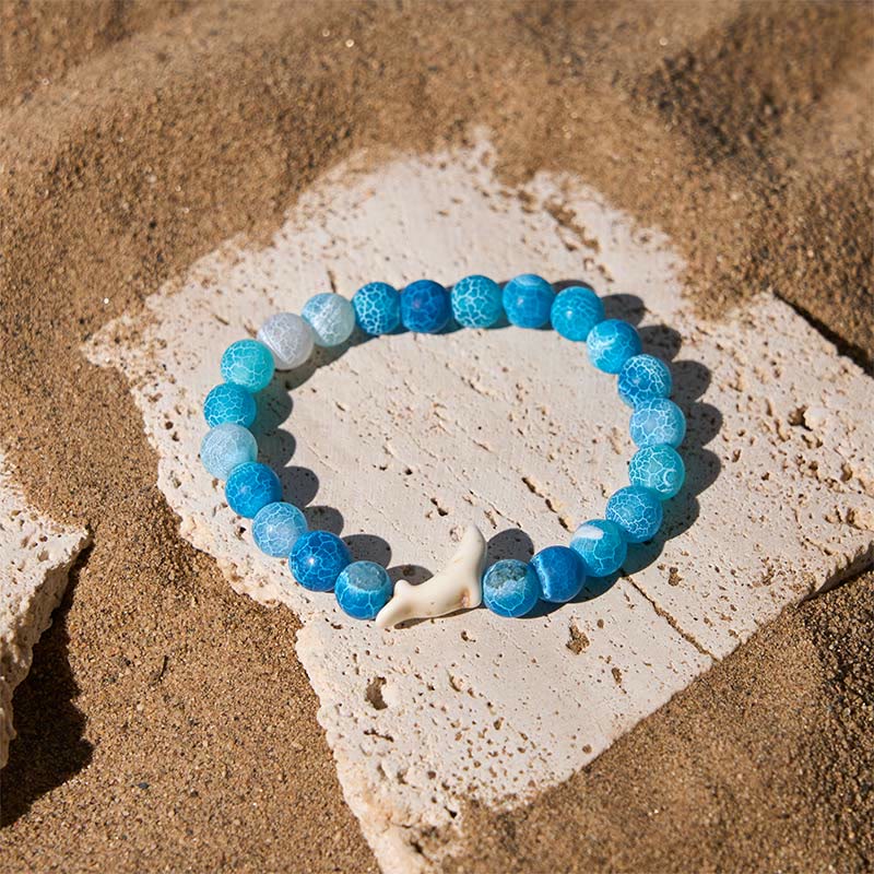 Natural Stone Dolphin Charm Beaded Energy Bracelet
