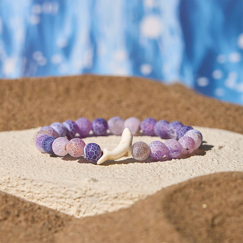Natural Stone Dolphin Charm Beaded Energy Bracelet