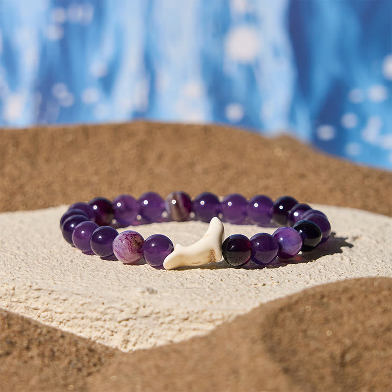 Natural Stone Dolphin Charm Beaded Energy Bracelet