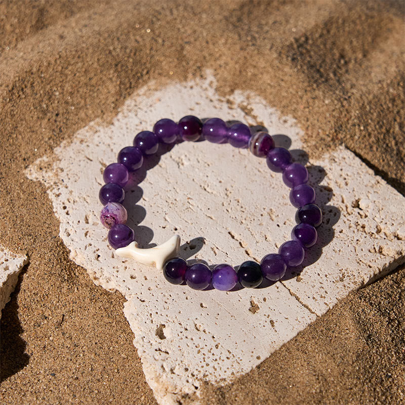 Natural Stone Dolphin Charm Beaded Energy Bracelet