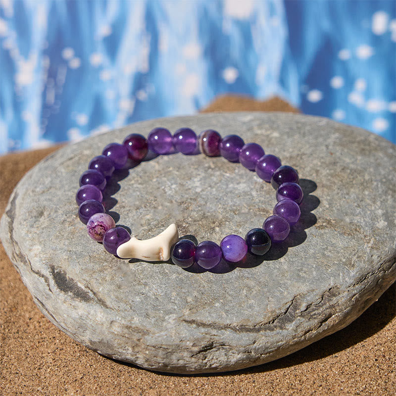 Natural Stone Dolphin Charm Beaded Energy Bracelet