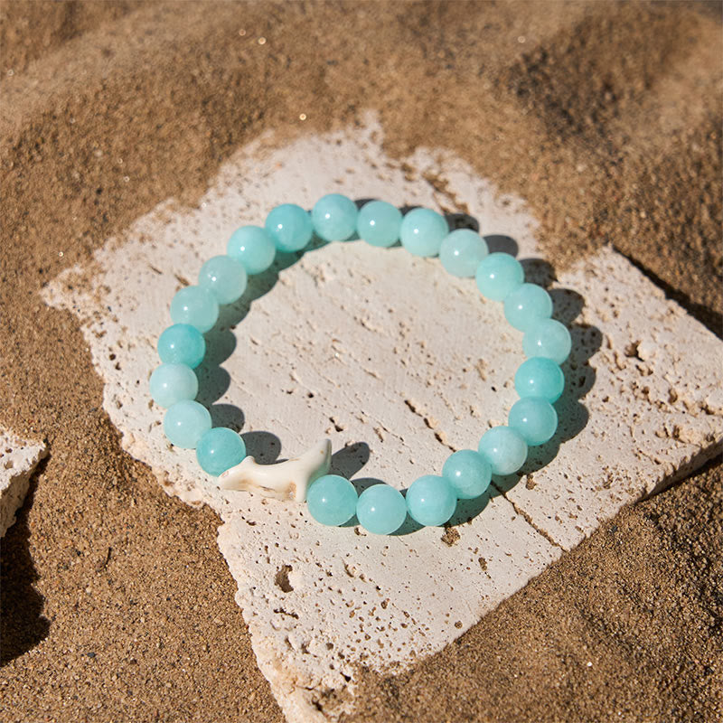 Natural Stone Dolphin Charm Beaded Energy Bracelet