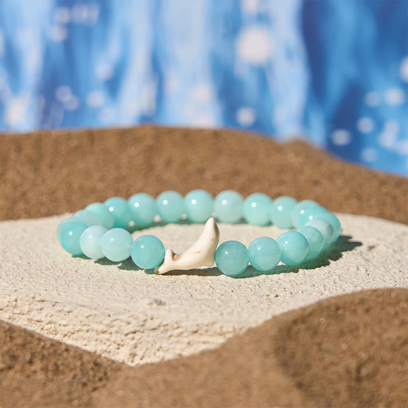 Natural Stone Dolphin Charm Beaded Energy Bracelet