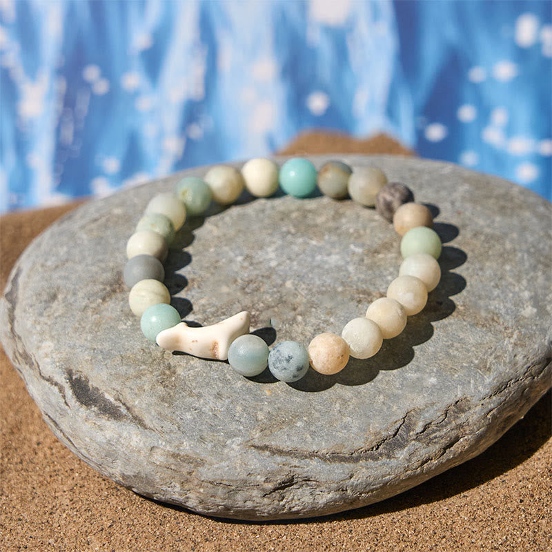 Natural Stone Dolphin Charm Beaded Energy Bracelet