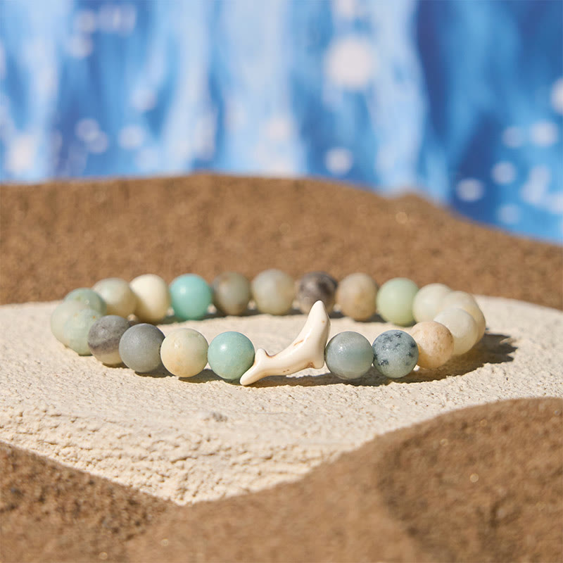 Natural Stone Dolphin Charm Beaded Energy Bracelet