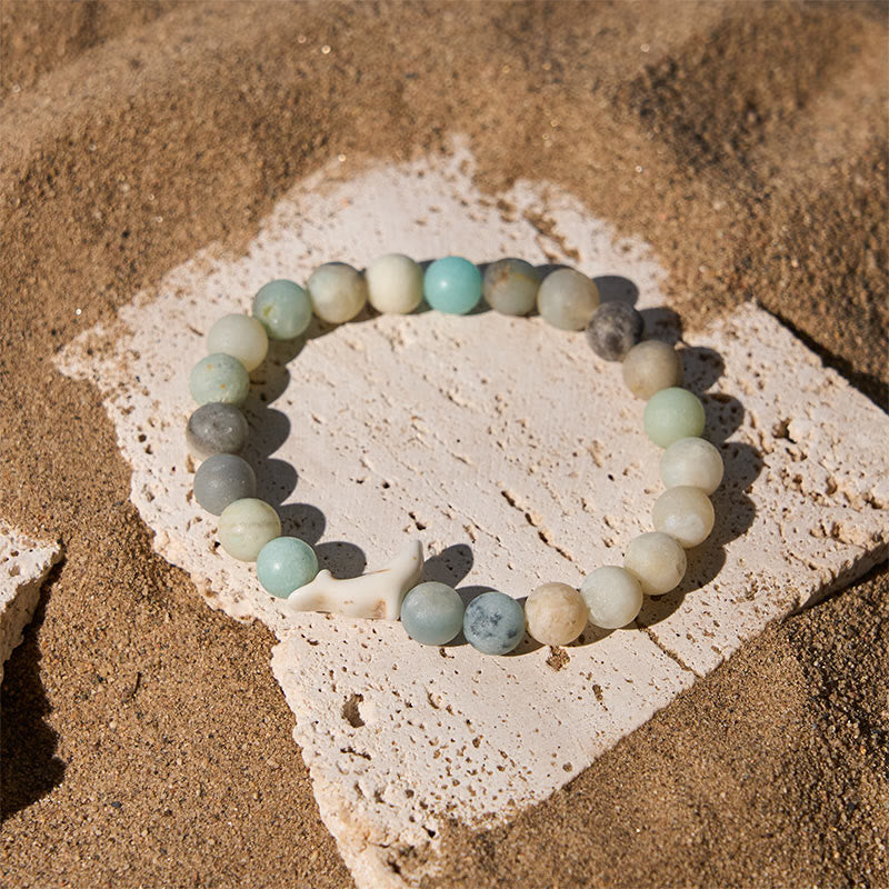 Natural Stone Dolphin Charm Beaded Energy Bracelet