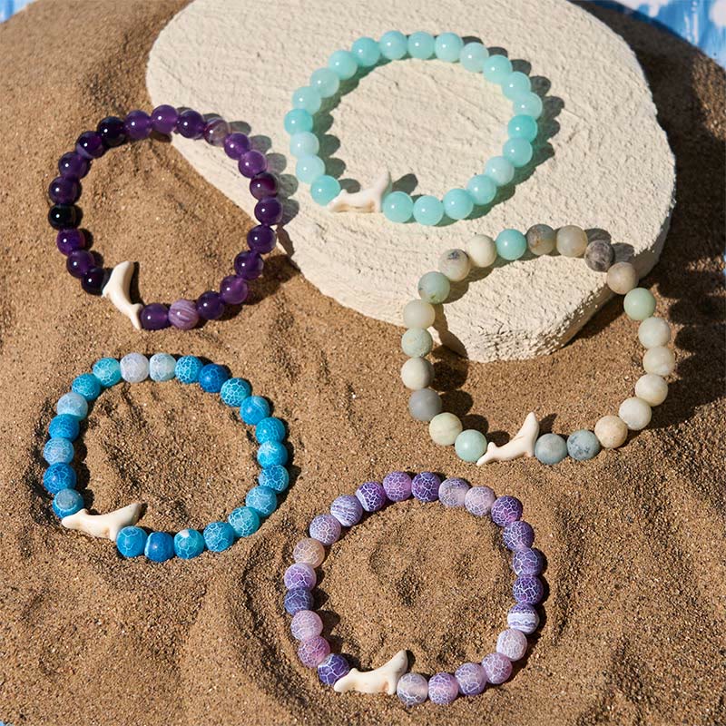 Natural Stone Dolphin Charm Beaded Energy Bracelet