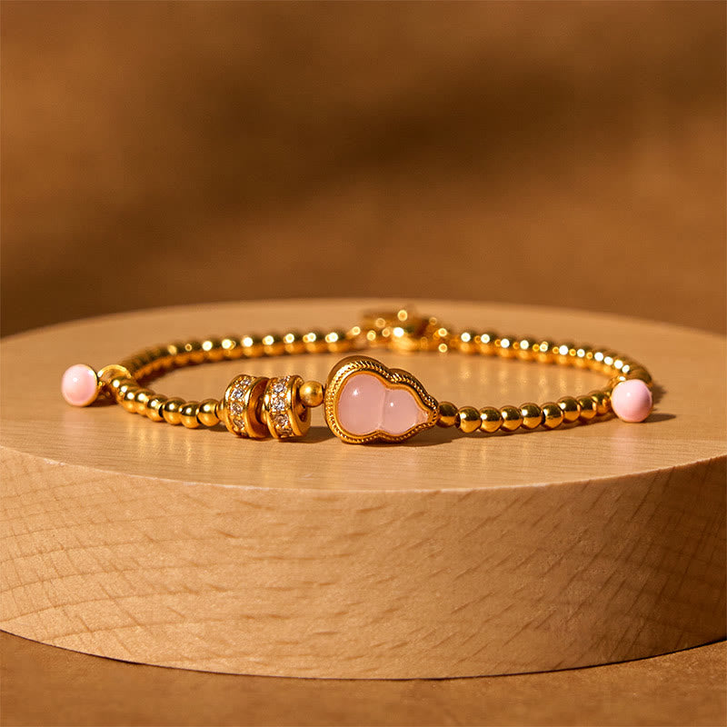 24K Gold Plated Brass Wu Lou Gourd Beaded Bracelet with Cat's Eye