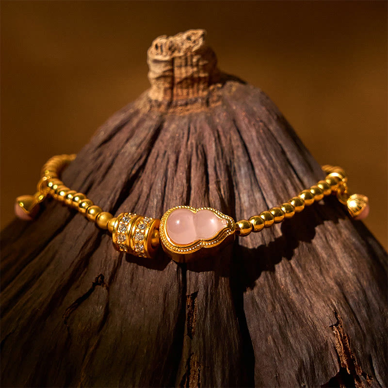 24K Gold Plated Brass Wu Lou Gourd Beaded Bracelet with Cat's Eye